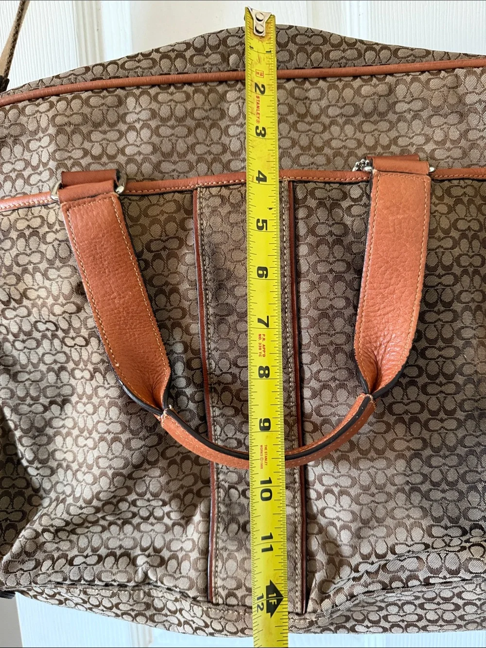 Large Coach Signature Canvas Briefcase with Tan Leather Trim